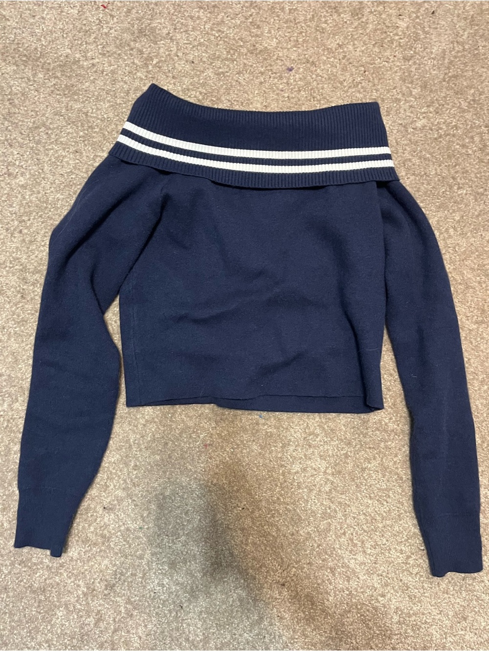 Windsor Navy Off-Shoulder Sweater with White Stripe Detail